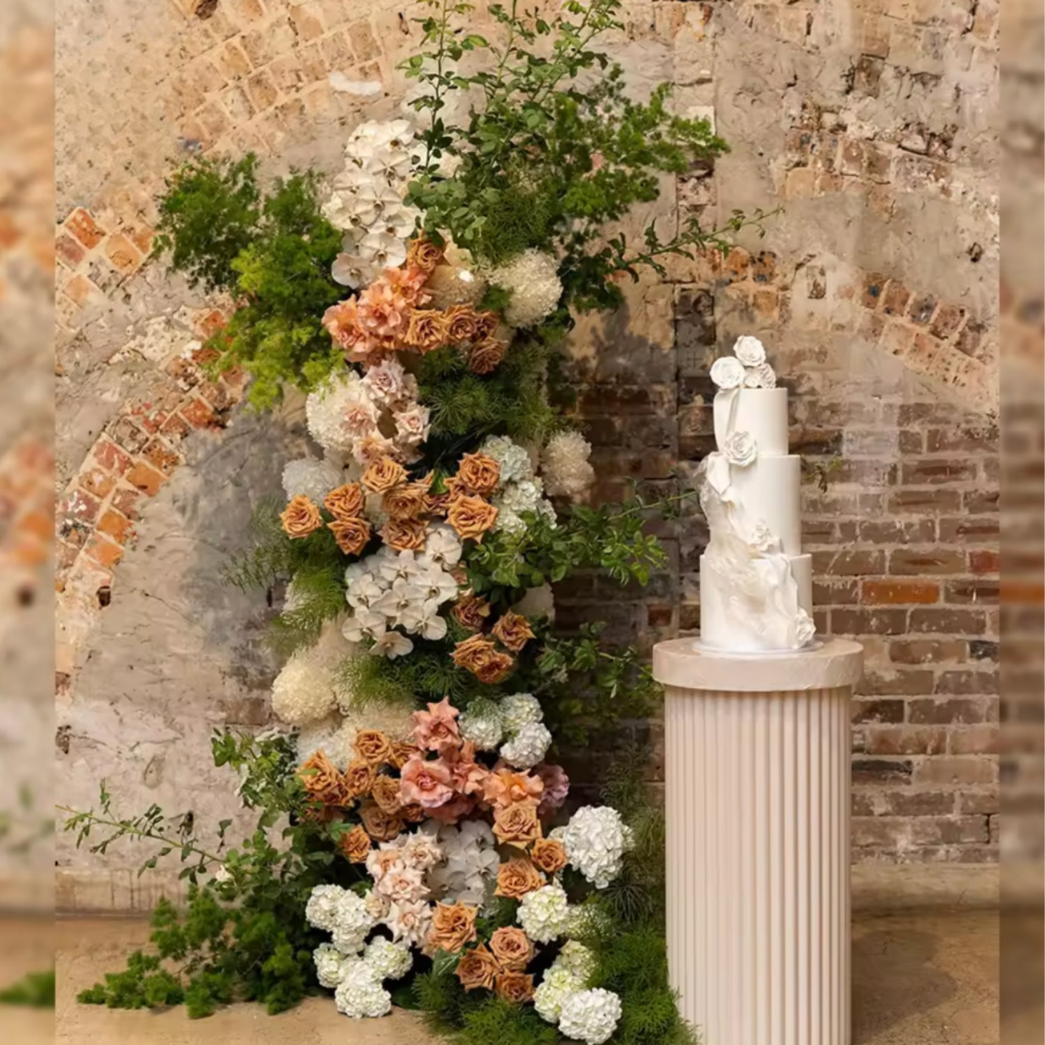 White, Orange Cream Greenery Premium Floral Flower Arch - 4549
