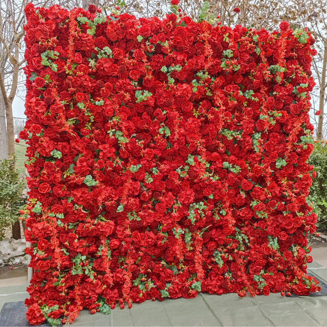 Dripping Bright Red Greenery Premium Flower Wall - 220