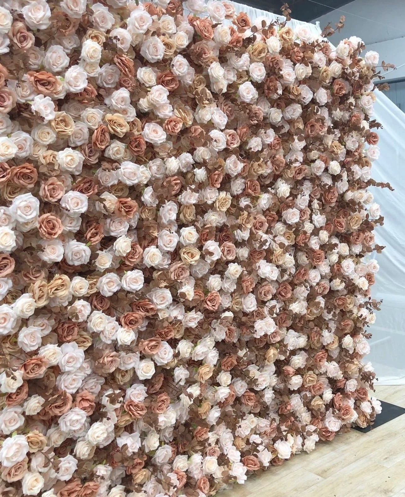 Brown, Cream and White Rose Premium Flower Wall - 130