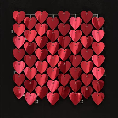 Deep Red Classic Heart Mirror Shimmer Wall - 4035