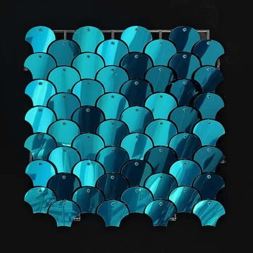 Light Blue Classic Shell Mirror Shimmer Wall - 4016
