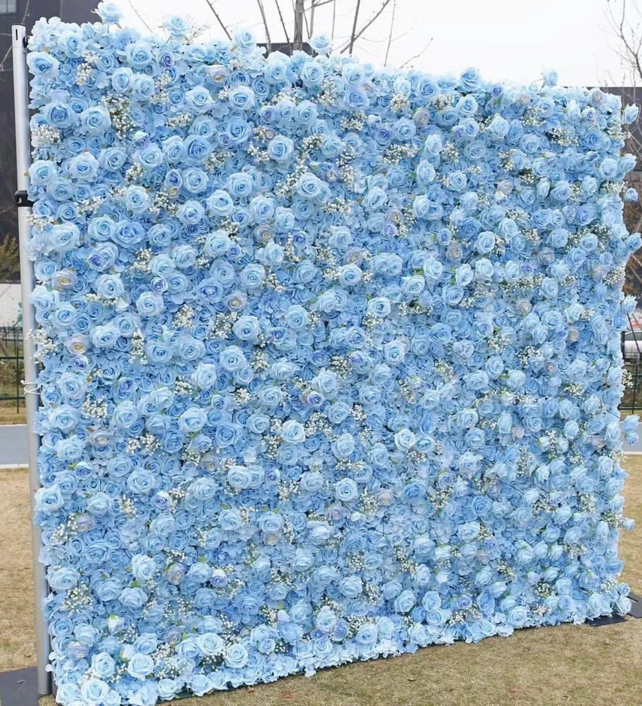 Light Blue Rose & Babys Breath Flower Wall - 334