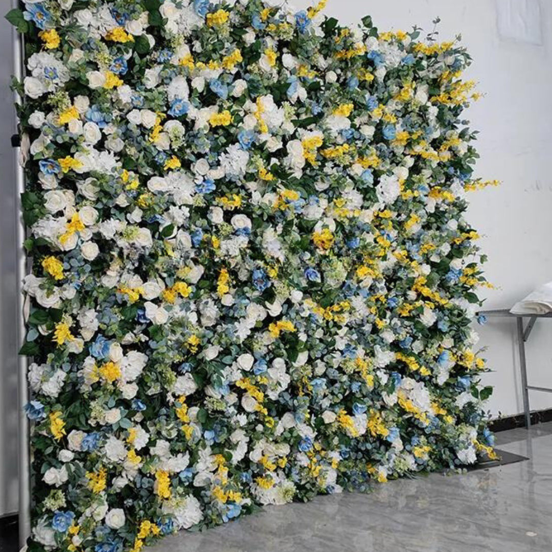 Yellow & Blue Greenery Premium Flower Wall - 322