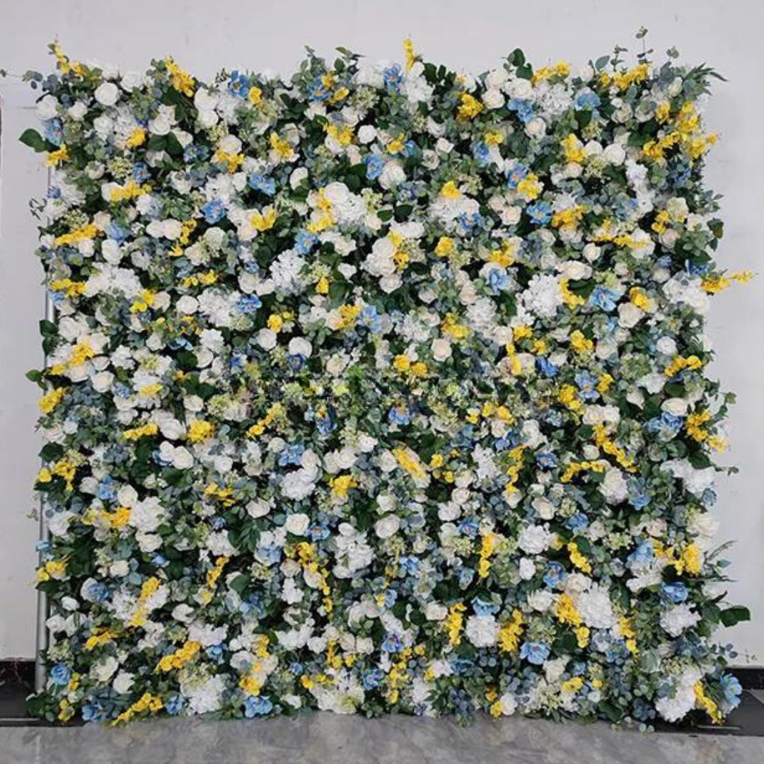 Yellow & Blue Greenery Premium Flower Wall - 322