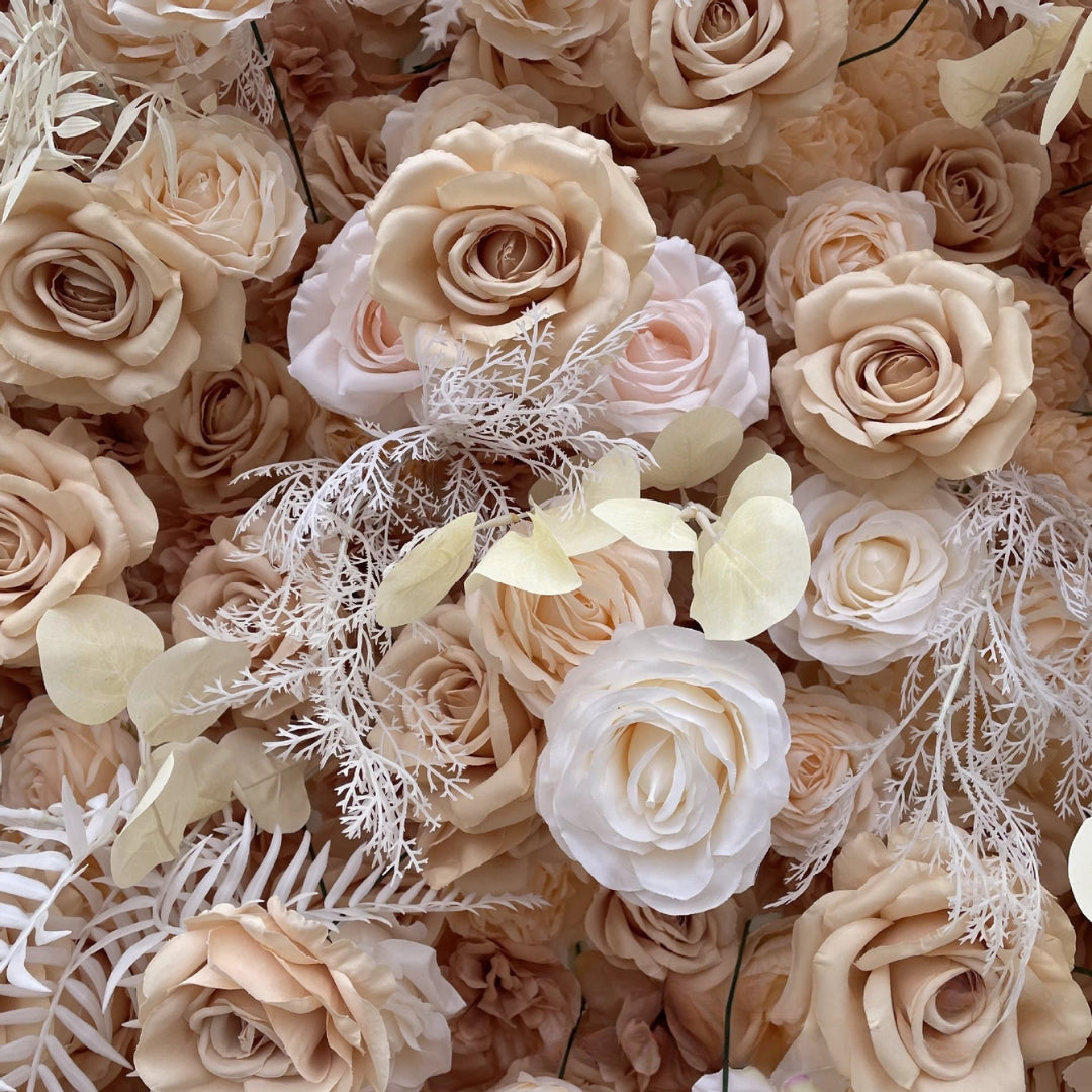 Pampas Wild Brown, Tan & White Rose Flower Wall - 069