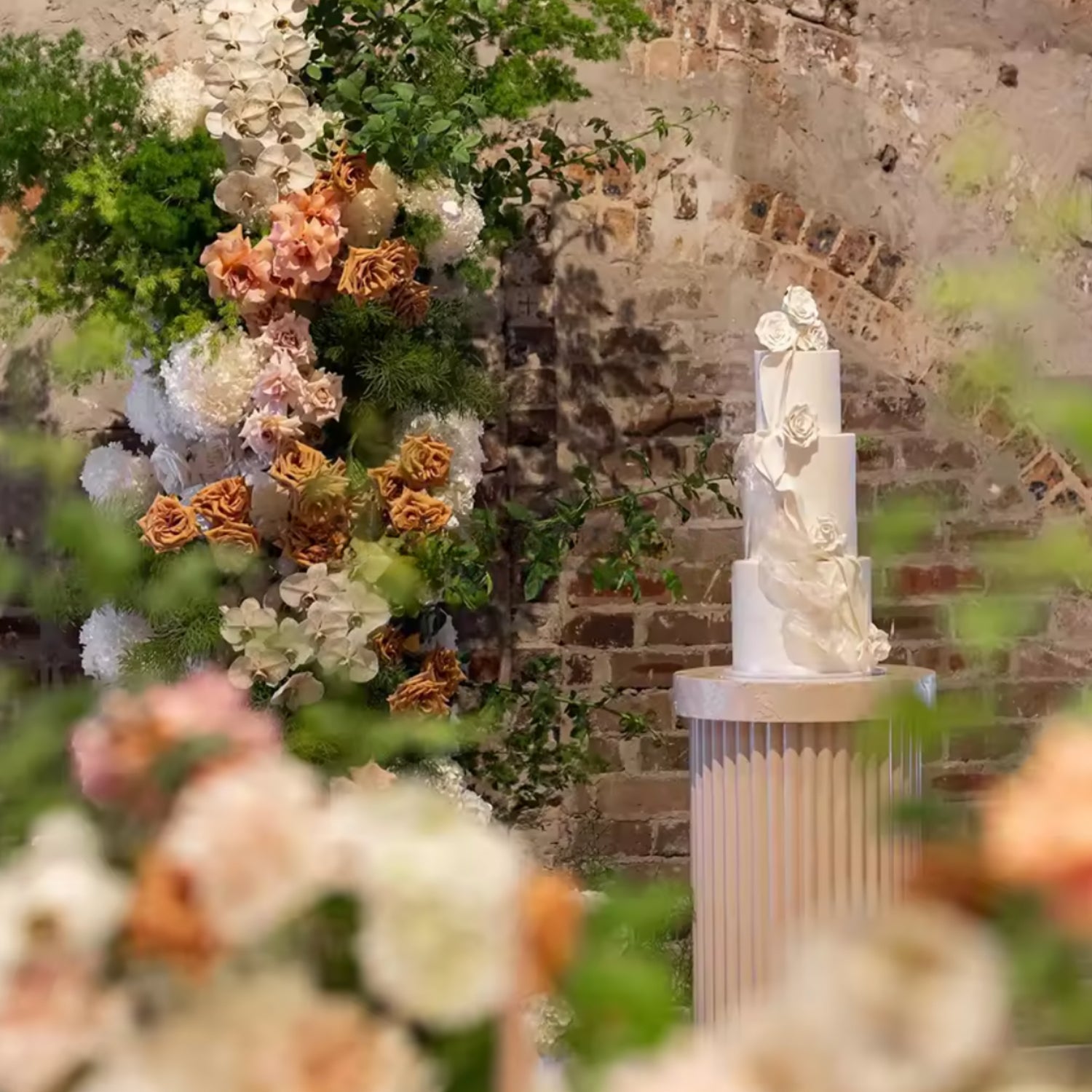 White, Orange Cream Greenery Premium Floral Flower Arch - 4549