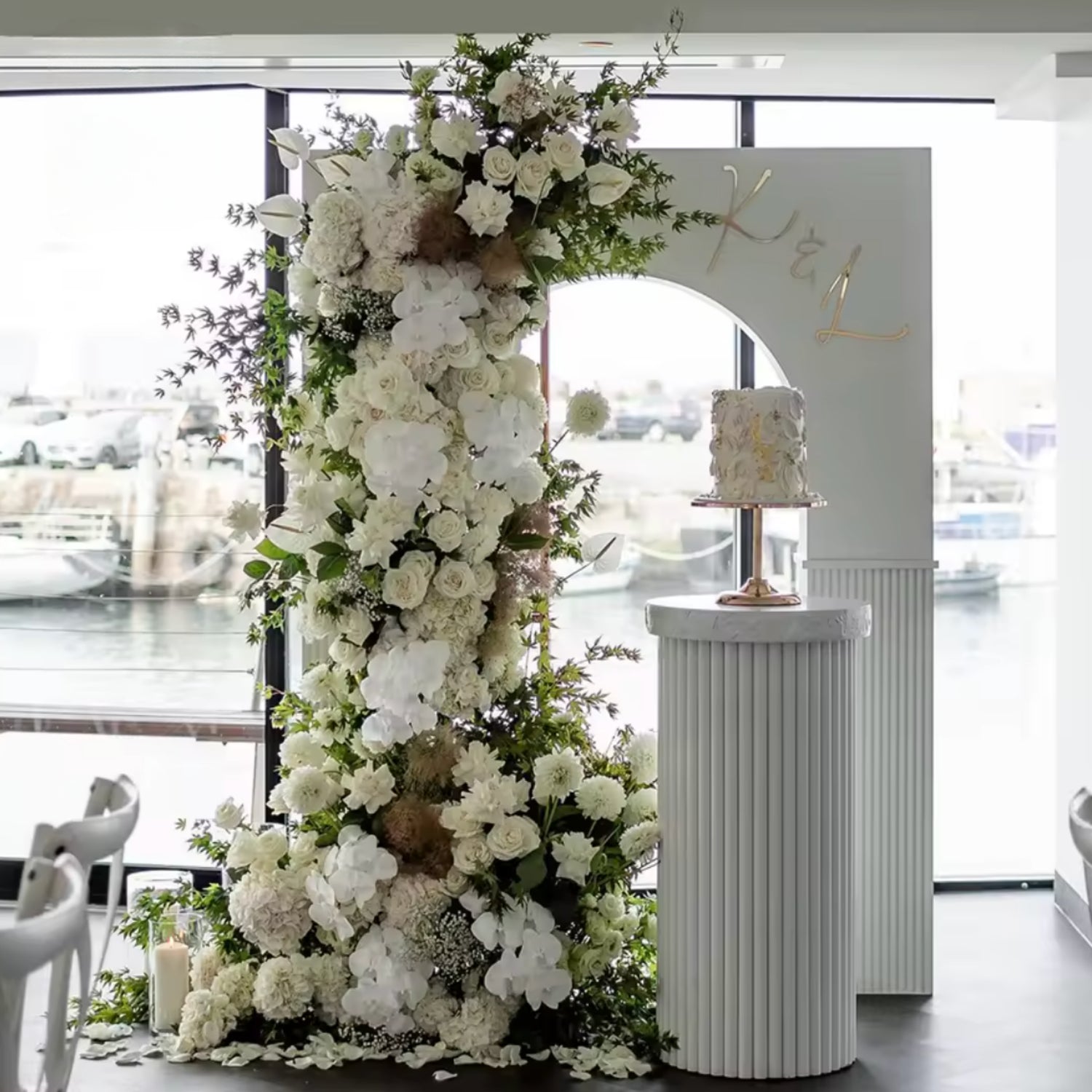 White, Cream, Brown Greenery Premium Floral Flower Arch - 4551