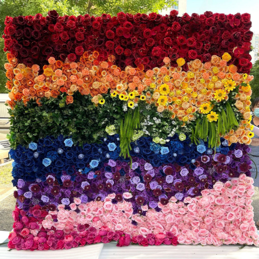 Rainbow Rose Premium Flower Wall - 100
