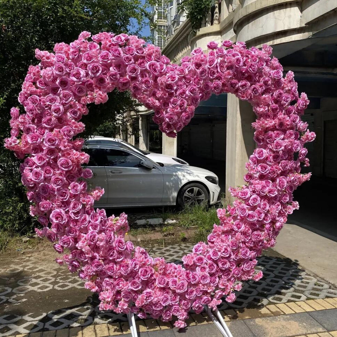 Pink Premium Wild Rose Floral Heart Arch - 4911