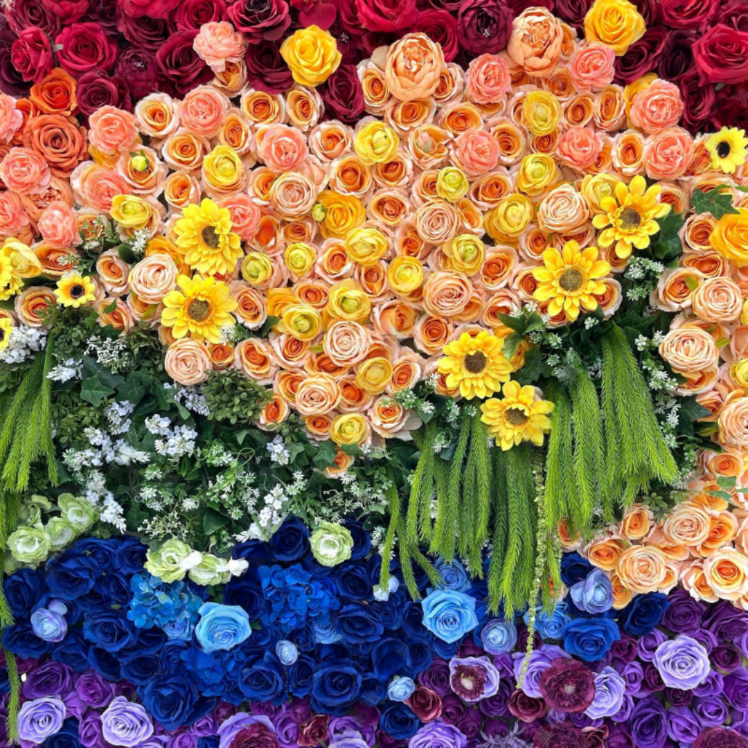 Rainbow Rose Premium Flower Wall - 100