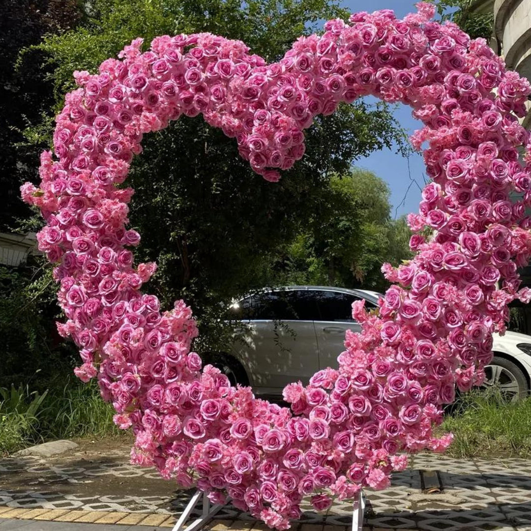 Pink Premium Wild Rose Floral Heart Arch - 4911