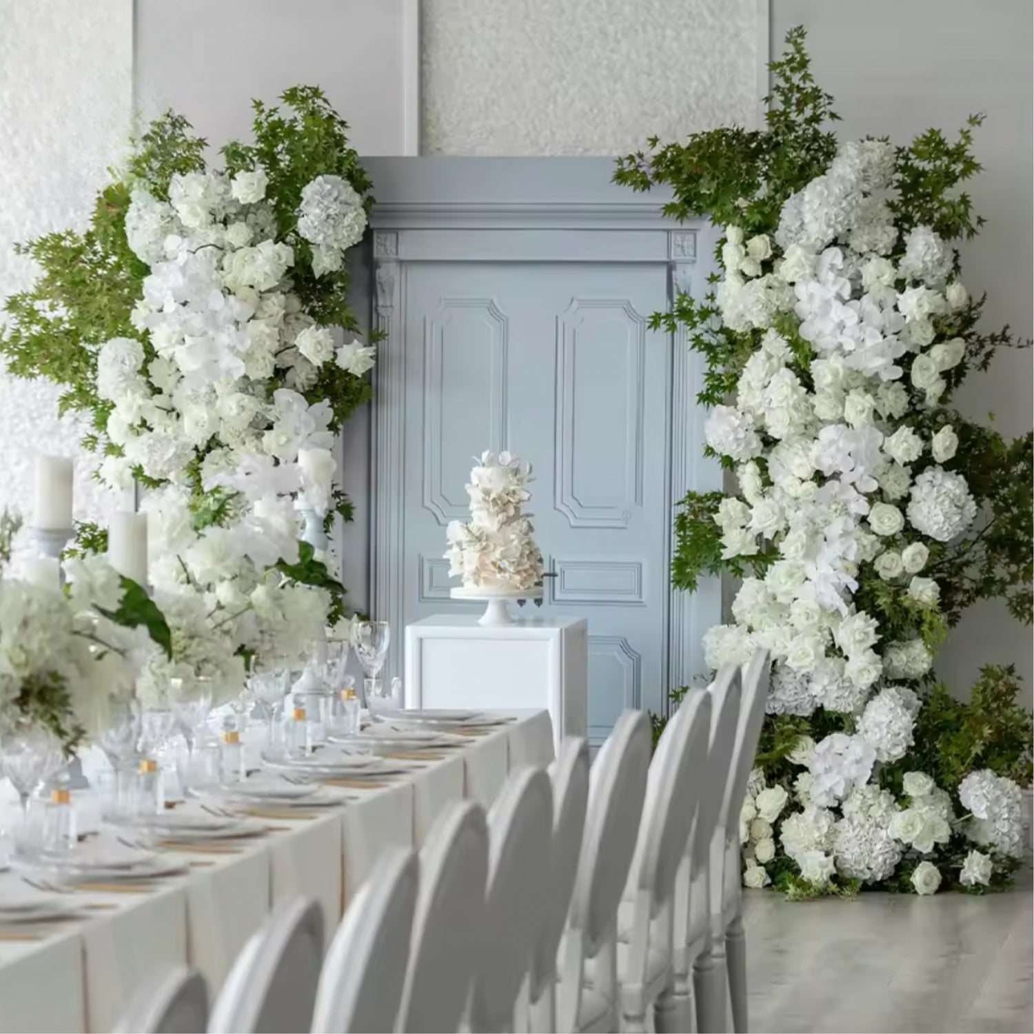 Deluxe White Rose and Greenery Premium Floral Flower Arch - 4553