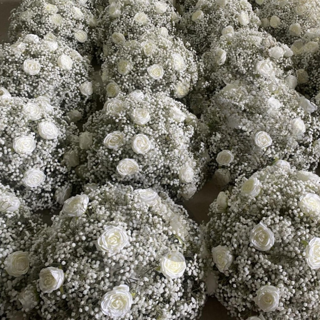SIlver Babys Breath and Rose Premium Flower Ball - 1013