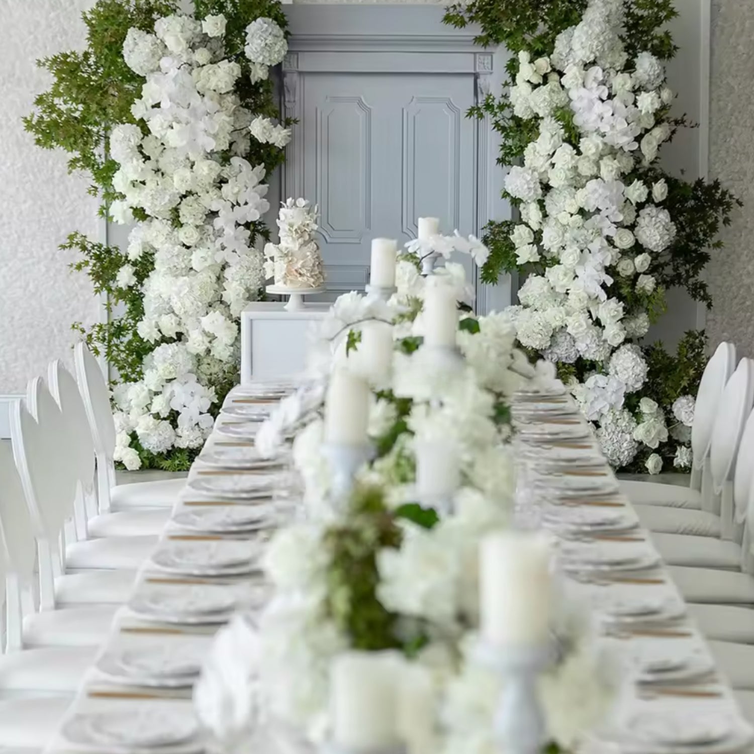 Deluxe White Rose and Greenery Premium Floral Flower Arch - 4553