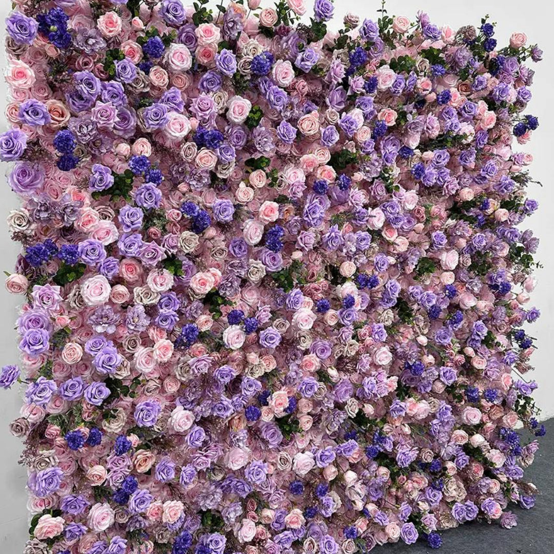 Purple & Pink Wild Rose Premium Greenery Flower Wall - 208