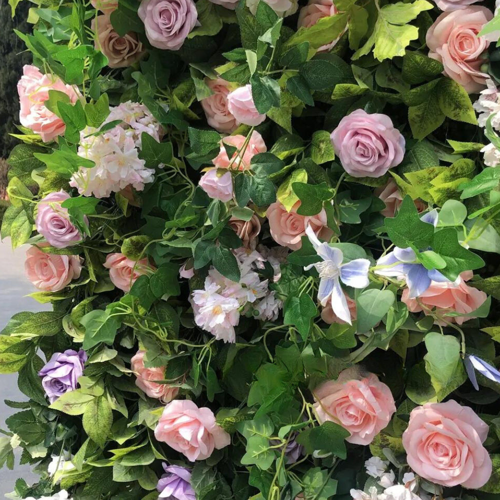Pink & Purple Rose Premium Greenery Flower Wall - 103