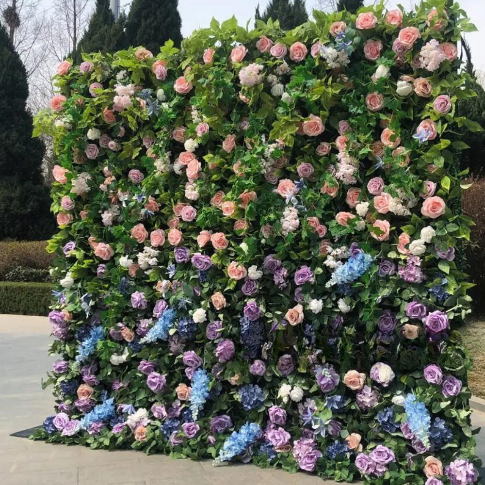 Pink & Purple Rose Premium Greenery Flower Wall - 103