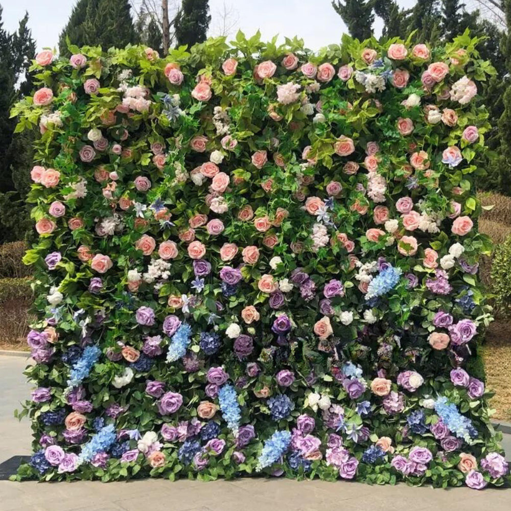 Pink & Purple Rose Premium Greenery Flower Wall - 103