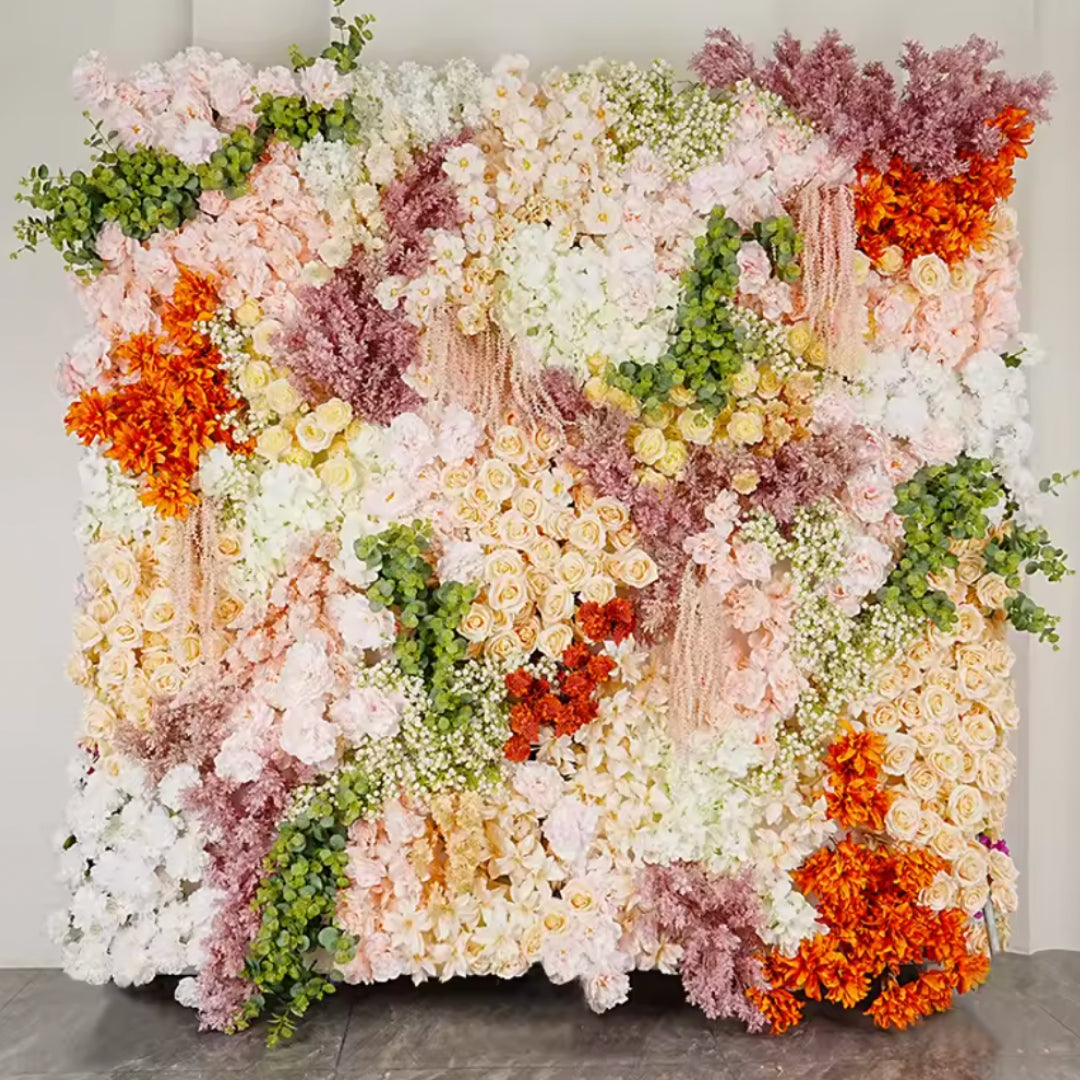 Dripping Pink, Green and Yellow Premium Flower Wall - 144