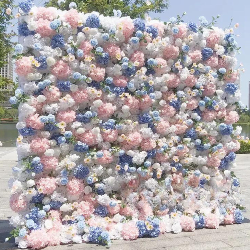 Pink, Blue & White Premium Flower Wall - 156