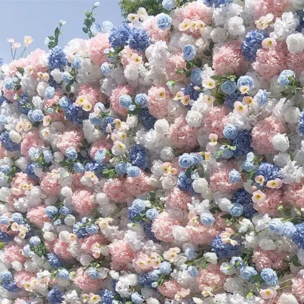 Pink, Blue & White Premium Flower Wall - 156
