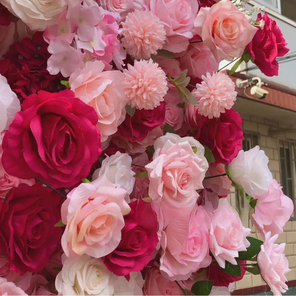 Light Pink, Red & White Wild Rose Premium Flower Wall - 176