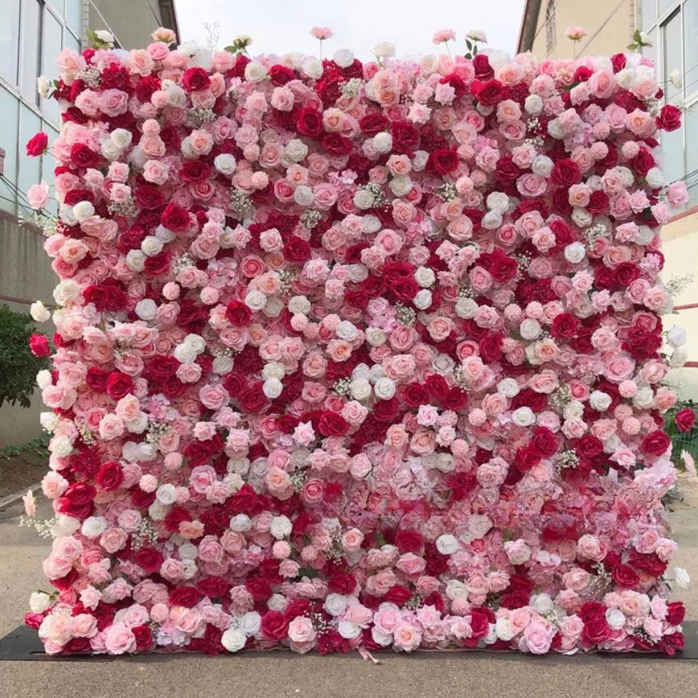 Light Pink, Red & White Wild Rose Premium Flower Wall - 176