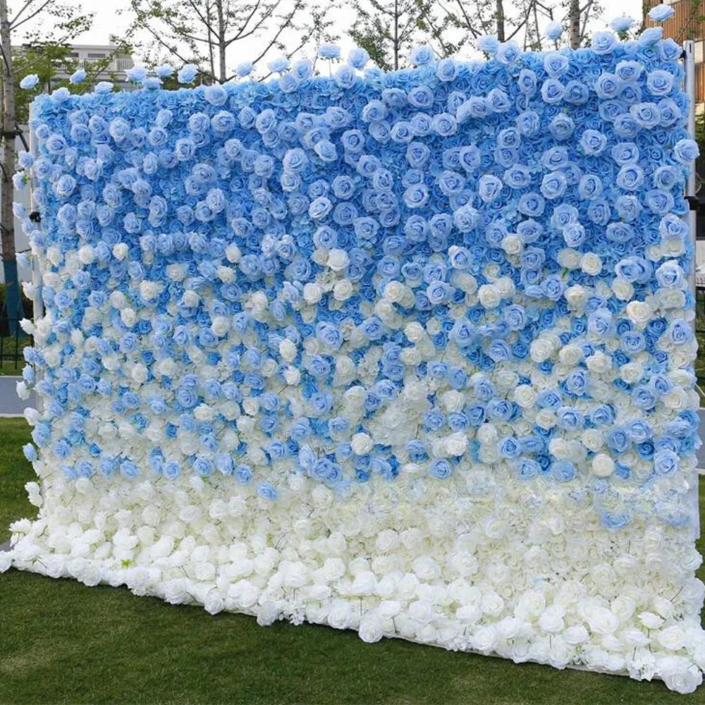 Baby Blue & White Premium Ombre Flower Wall - 114