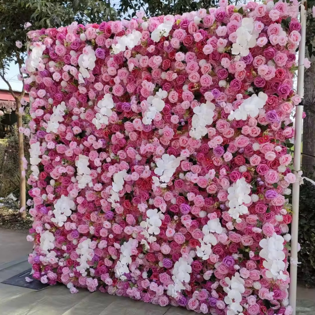 Dripping White, Hot Pink & Purple Premium Flower Wall - 141