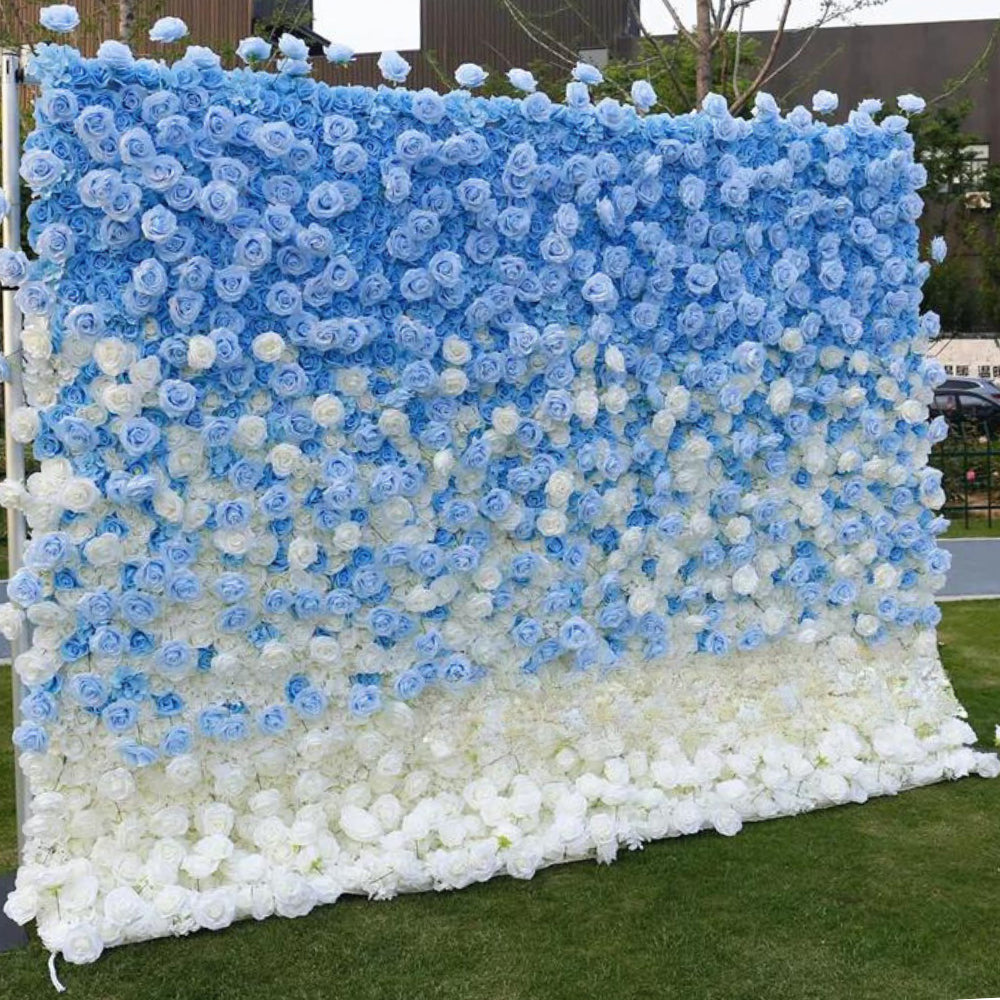 Baby Blue & White Premium Ombre Flower Wall - 114