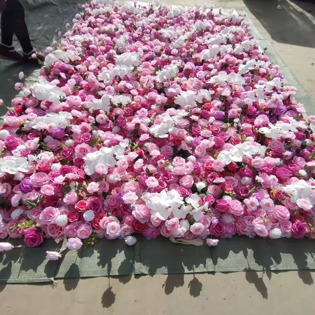 Dripping White, Hot Pink & Purple Premium Flower Wall - 141