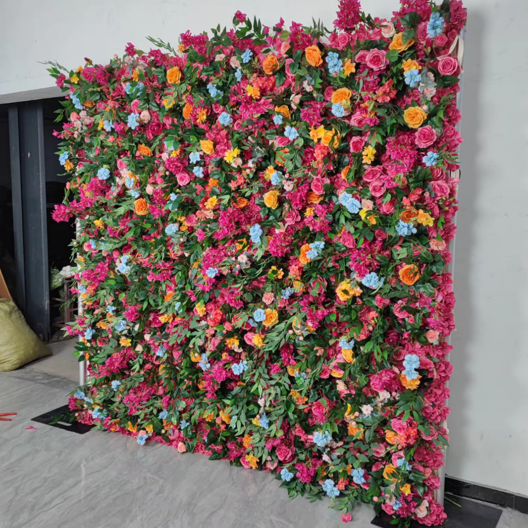 Dripping Pink, Blue and Orange Premium Flower Wall - 182