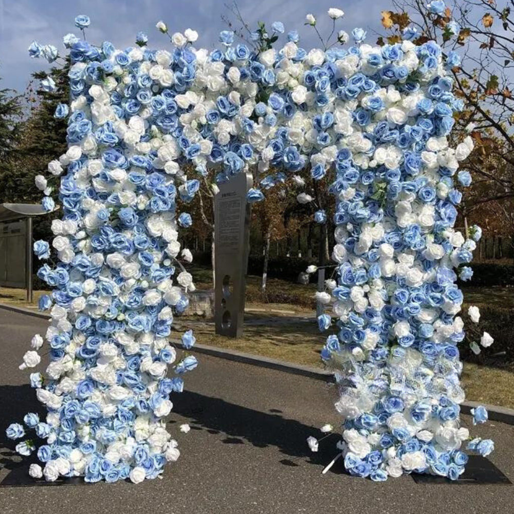 White & Blue Wild Rose Premium Floral Square Arch - 5004