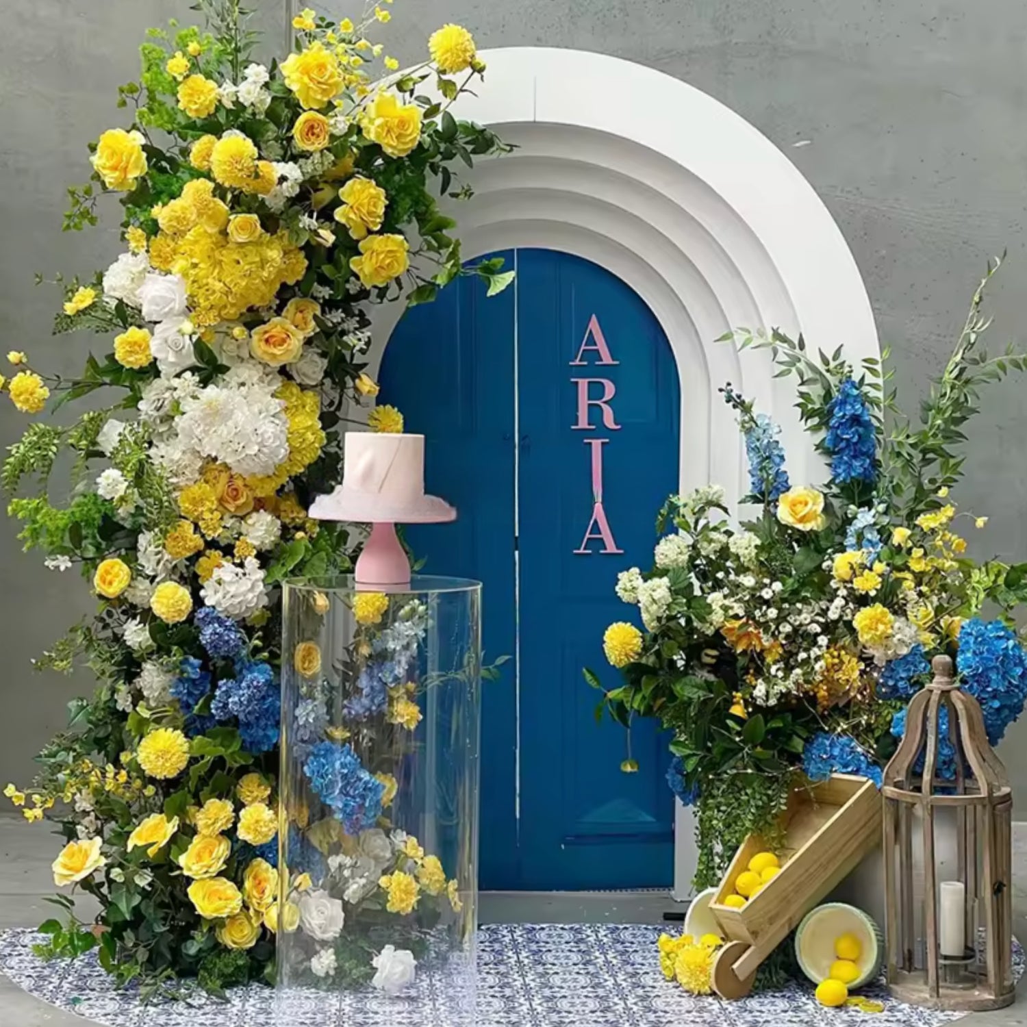 Yellow, Blue, White Premium Floral Flower Arch - 4559