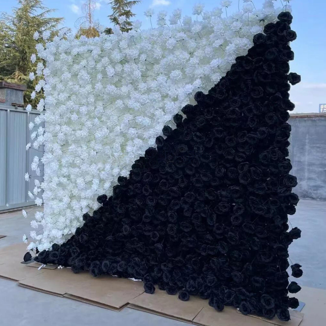 White & Black Premium Rose Floral Flower Wall - 210