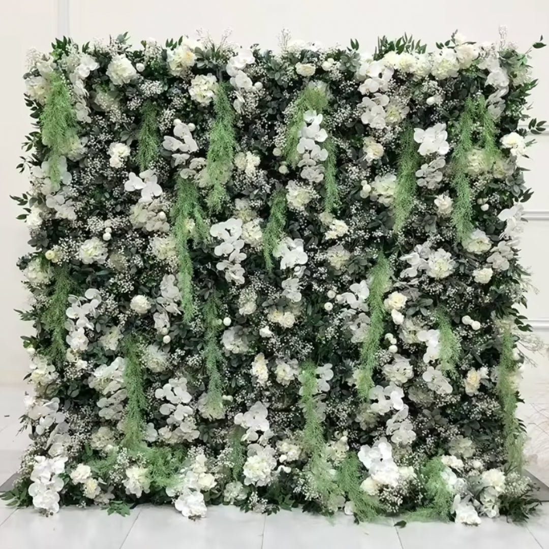 Dripping White Rose Greenery Premium Flower Wall - 138