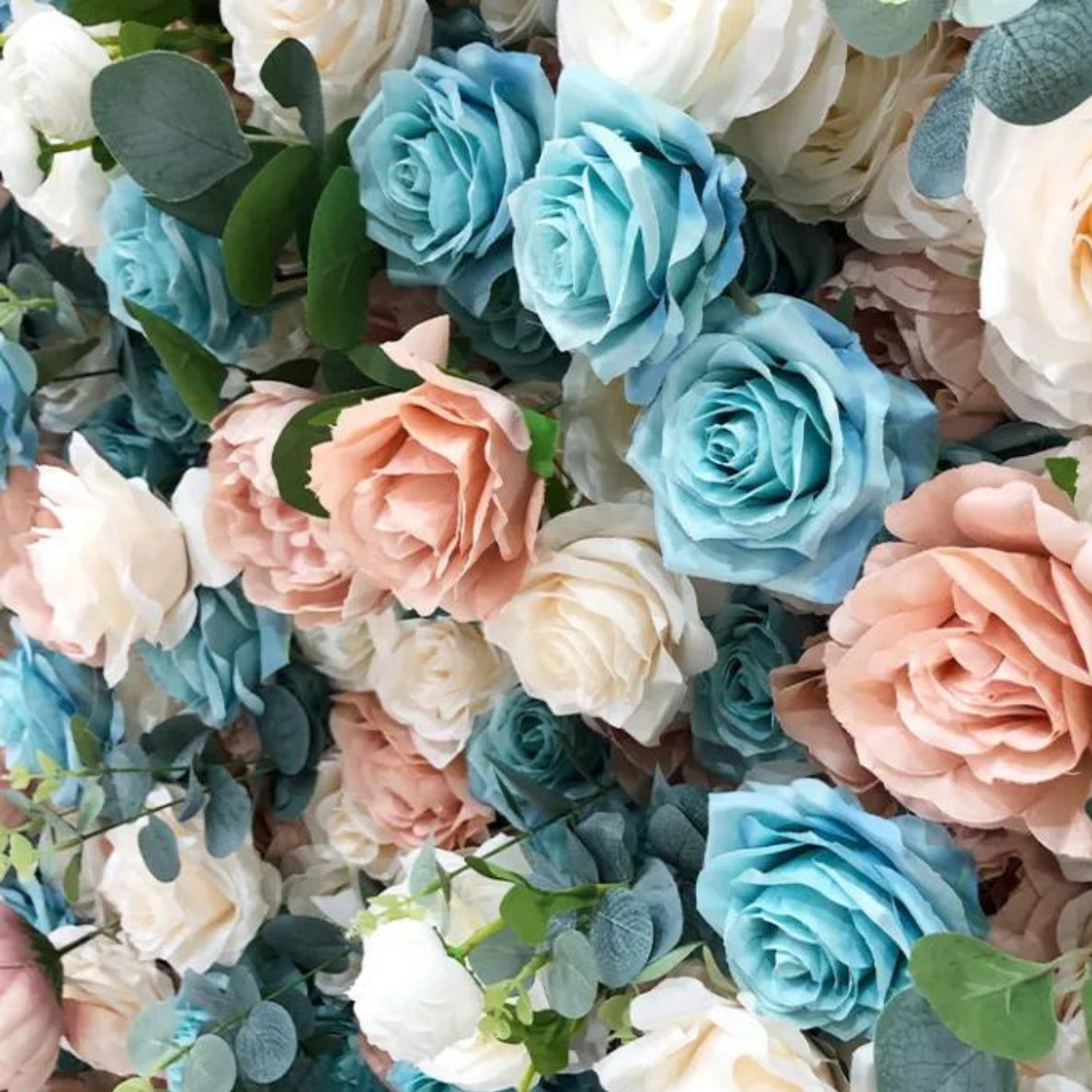 Pink, Cream & Blue Wild Rose Premium Flower Wall - 174