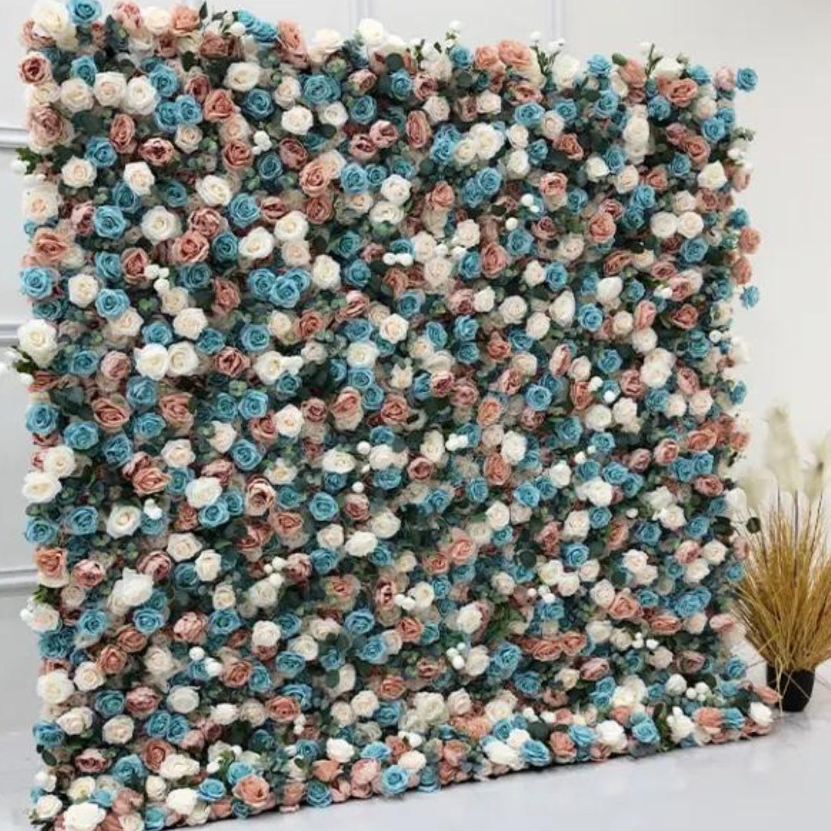 Pink, Cream & Blue Wild Rose Premium Flower Wall - 174