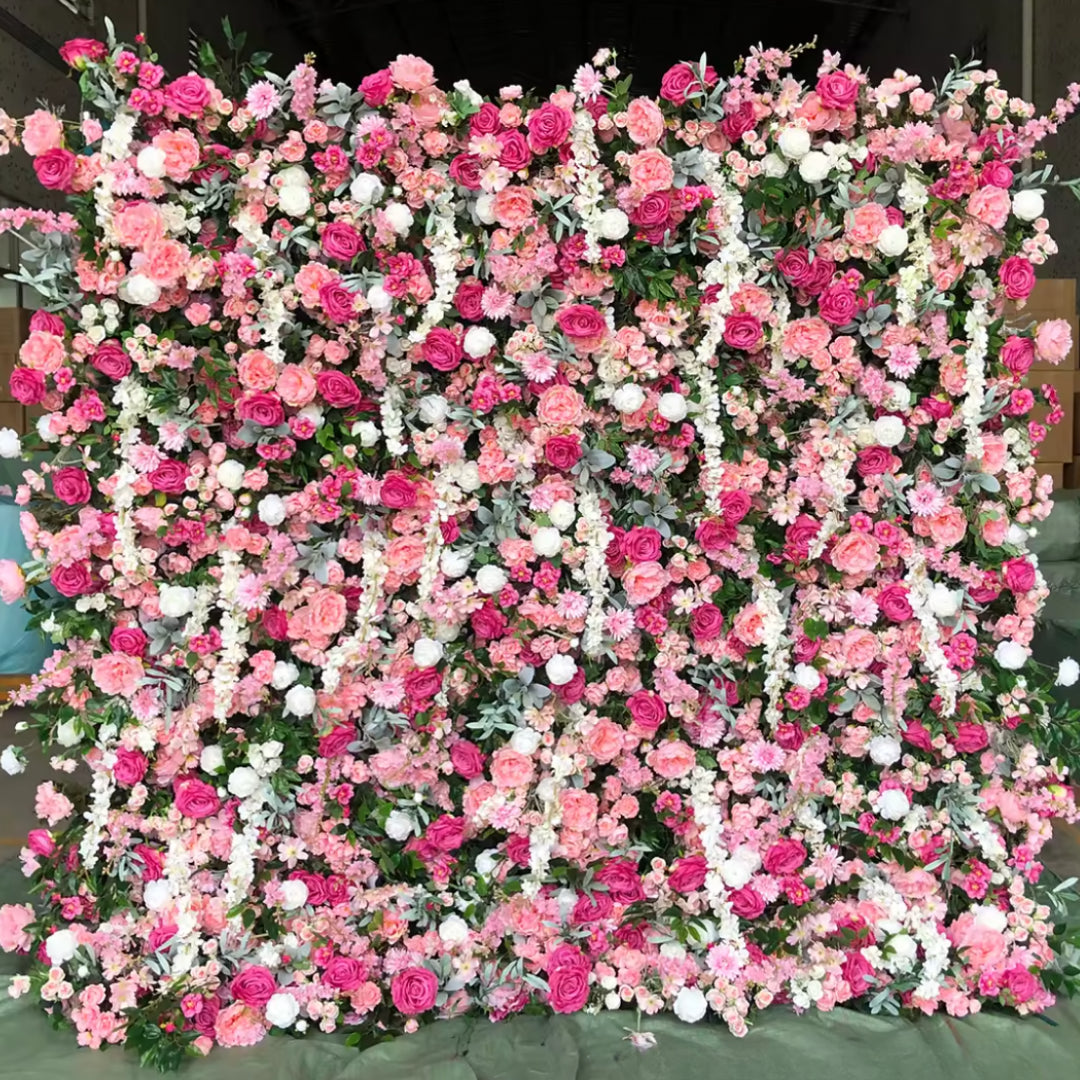 Dripping Pink & White Greenery Premium Flower Wall - 136