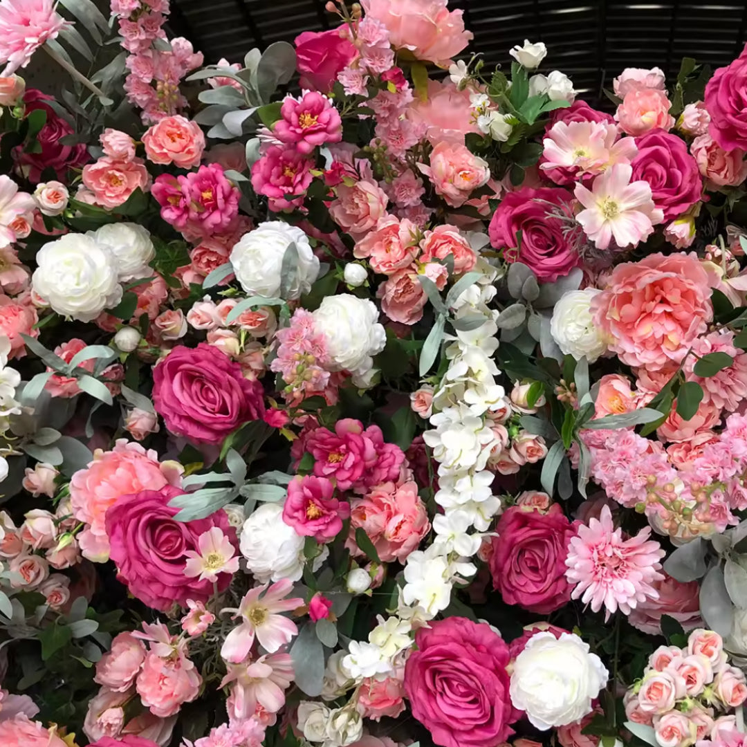 Dripping Pink & White Greenery Premium Flower Wall - 136