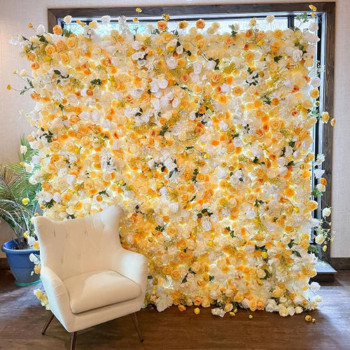 Yellow & White Wild Rose Premium Flower Wall - 123