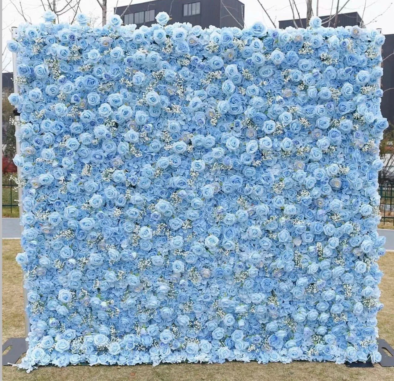 Light Blue Rose & Babys Breath Flower Wall - 334