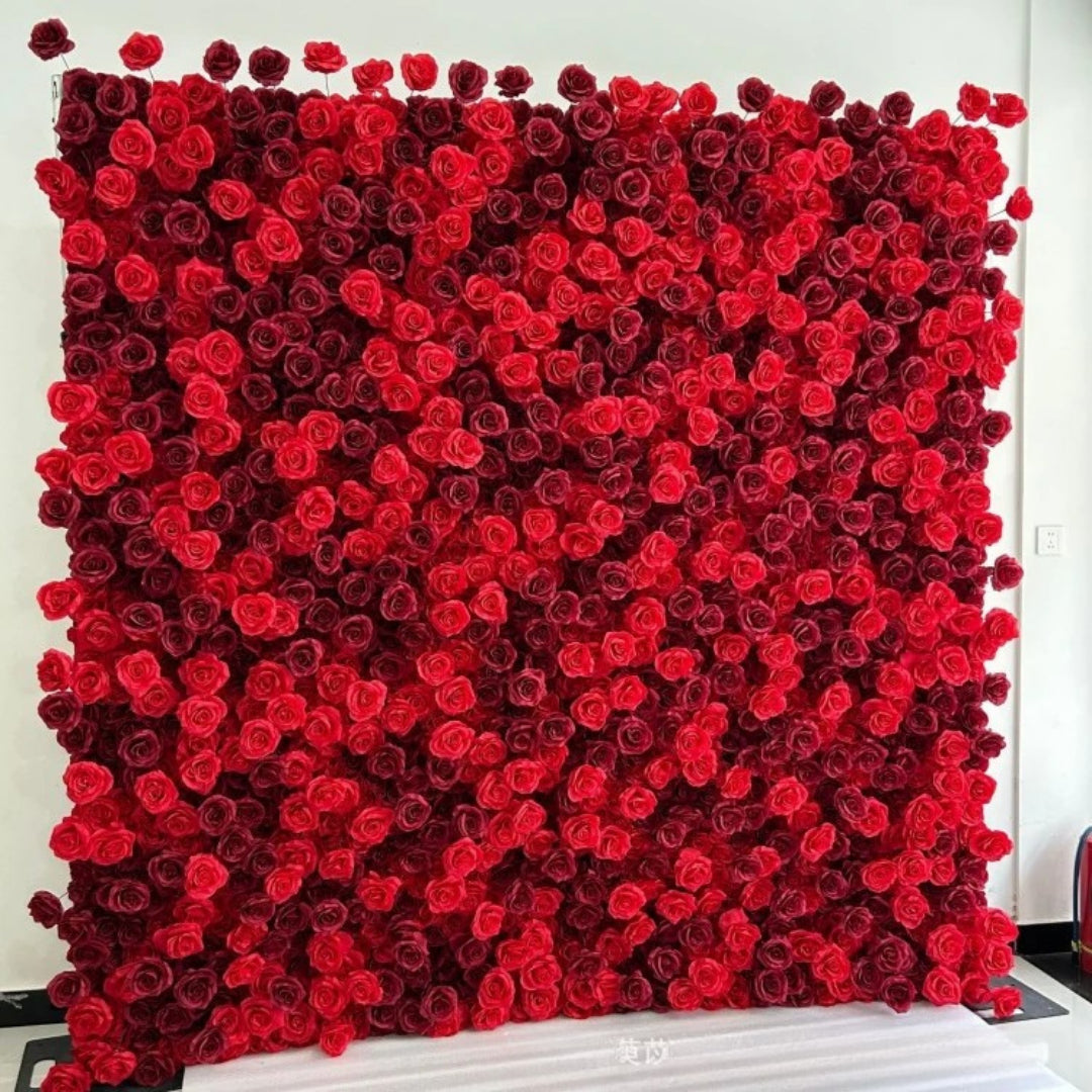 Deluxe Dark & Bright Red Rose Flower Wall - 027