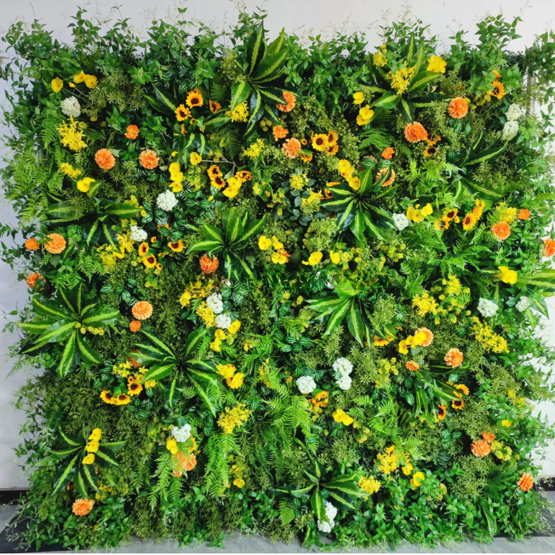 Orange Sunflower Tropical Greenery Premium Flower Wall - 510