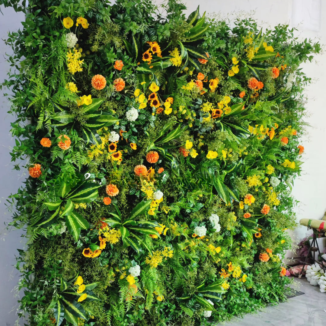Orange Sunflower Tropical Greenery Premium Flower Wall - 510