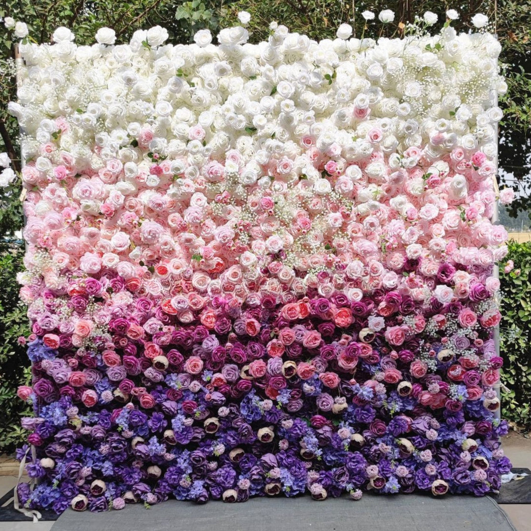 Purple, Pink & White Premium Rose Flower Wall - 111
