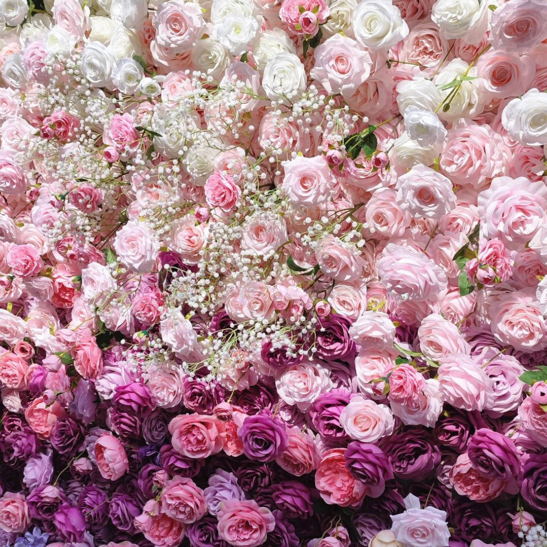 Purple, Pink & White Premium Rose Flower Wall - 111