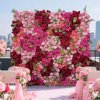 Red, Pink and Greenery Vine Premium Flower Wall - 256