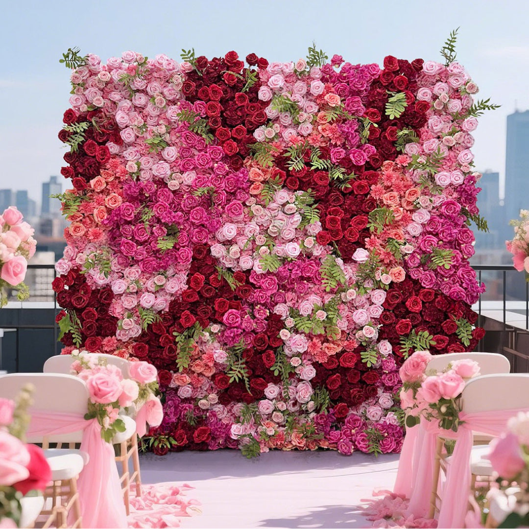 Red, Pink and Greenery Vine Premium Flower Wall - 256