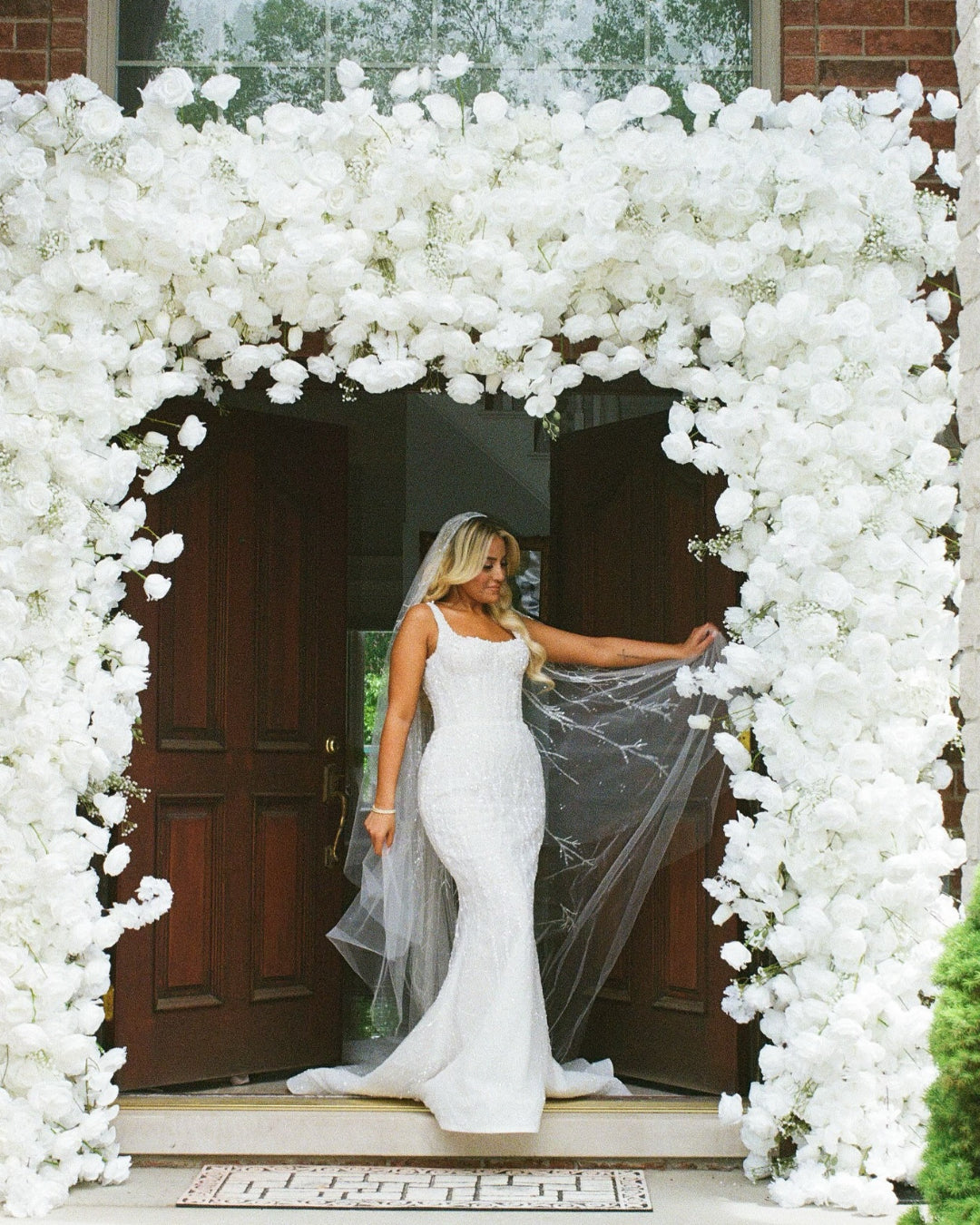 White Wild Rose Premium Floral Square Arch - 5001